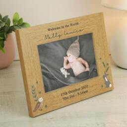 Rackhams Personalised Woodland Animals Photo Frame - Oak Veneer - H20.9 x W16 x D1.2, 43g