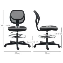 Rackhams Draughtsman Chair Office Chair w/ Adjustable Footrest Ring, Black - thumbnail 5