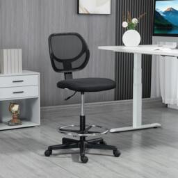 Rackhams Draughtsman Chair Office Chair w/ Adjustable Footrest Ring, Black