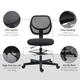 Rackhams Draughtsman Chair Office Chair w/ Adjustable Footrest Ring, Black - thumbnail 4