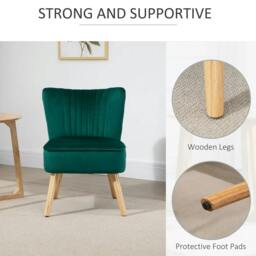 Rackhams Modern Accent Chair, Fabric Living Room Chair with Rubber Wood Legs and Thick Padding, Green - thumbnail 3
