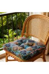 Rackhams Bohemian Patterned Pom-Pom Trimmed Seat Cushion