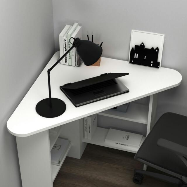 Rackhams Corner Computer Desk with Shelves-Gredos - White - image 1