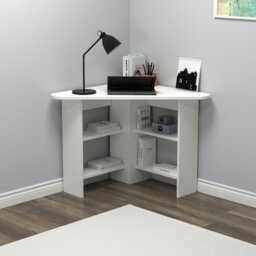 Rackhams Corner Computer Desk with Shelves-Gredos - White - thumbnail 4