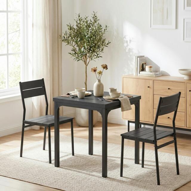 Rackhams 3 Pcs Compact Dining Table 2 Chairs Set Black Wood Effect - image 1