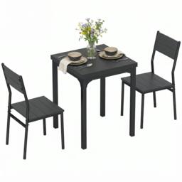 Rackhams 3 Pcs Compact Dining Table 2 Chairs Set Black Wood Effect - thumbnail 2