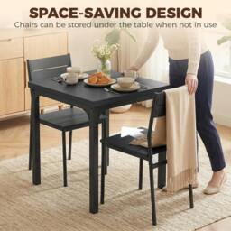 Rackhams 3 Pcs Compact Dining Table 2 Chairs Set Black Wood Effect - thumbnail 4