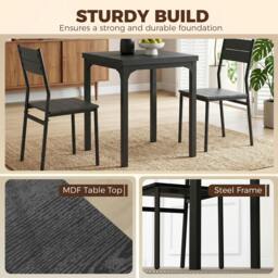 Rackhams 3 Pcs Compact Dining Table 2 Chairs Set Black Wood Effect - thumbnail 5