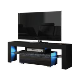 Rackhams 130cm TV Unit Cabinet Stand with Black High Gloss Doors and Free LED Lights - 130 cm - 1 - MDF/Chipboard - thumbnail 2