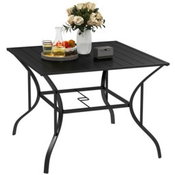 Rackhams Garden Table with Parasol Hole for Four, Slatted Metal Plate Top Black - Black - Steel - 94cmx94cmx71cm - thumbnail 2