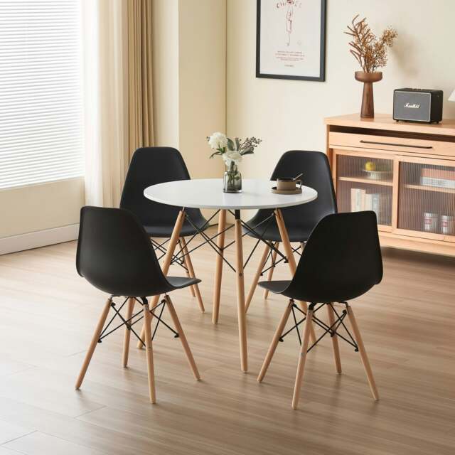 Rackhams 5 Piece Dining Set Round Table White Top 4 Chairs Black White Grey Dining Area - Black - image 1