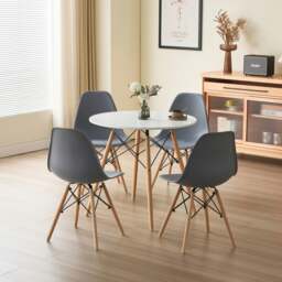 Rackhams 5 Piece Dining Set Round Table White Top 4 Chairs Black White Grey Dining Area - Black - thumbnail 3
