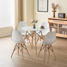 Rackhams 5 Piece Dining Set Round Table White Top 4 Chairs Black White Grey Dining Area - Black - thumbnail 2