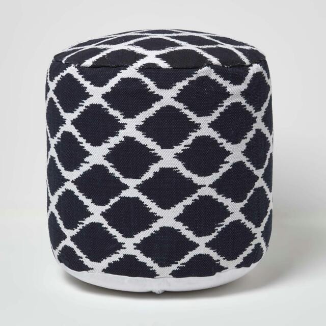 Rackhams Ikat Design Blue and Natural Colour Bean Filled Pouffe - 45 x 40 cm - image 1
