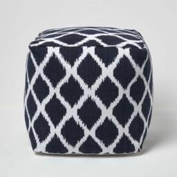 Rackhams Ikat Design Blue and Natural Colour Bean Filled Pouffe - 45 x 40 cm - thumbnail 2
