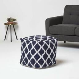 Rackhams Ikat Design Blue and Natural Colour Bean Filled Pouffe - 45 x 40 cm - thumbnail 3