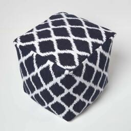 Rackhams Ikat Design Blue and Natural Colour Bean Filled Pouffe - 45 x 40 cm - thumbnail 4