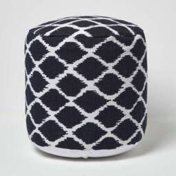 Rackhams Ikat Design Blue and Natural Colour Bean Filled Pouffe - 45 x 40 cm - thumbnail 1