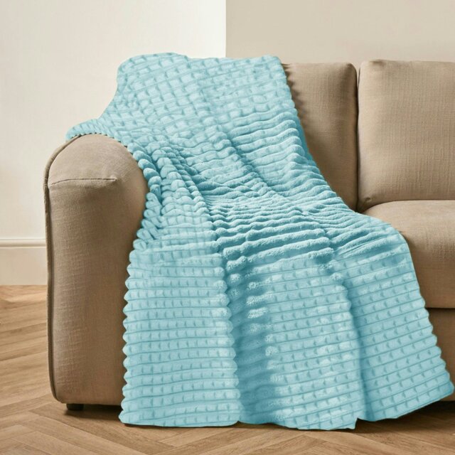 Rackhams Chunky Cord Waffle Plush Heavy Blanket - 150cm x 200cm - Duck Egg - image 1
