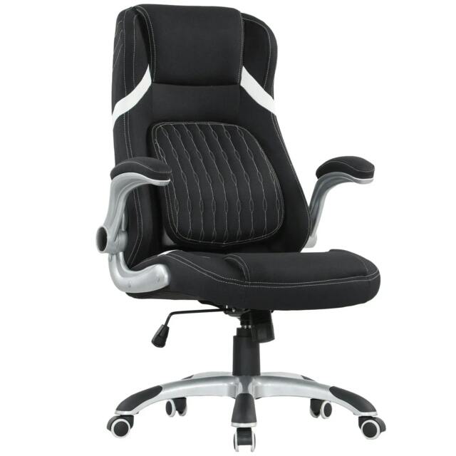 Rackhams Linen-Look Office Chair, with Adjustable Height and Tension - Black
