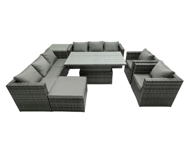 Rackhams 9 Seater?Outdoor Rattan Garden Furniture Adjustable Rising Lifting Table With Side Table Chairs Footstool Dark Grey Mixed - image 1