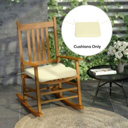 Rackhams Set of 6 Chair Cushion Seat Pads Dining Chair w/ Straps Outdoor Black - Cream White - Polyester, Cotton Fiberfill - 42L x 42W x 5Tcm - thumbnail 1