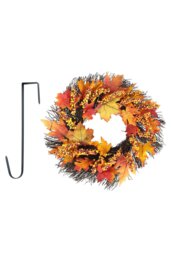 Rackhams 45cm Artificial Fall Wreath for Front Door with Hook & Light Maple Leaf Berry Rattan Ring Wreath - Orange