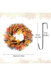 Rackhams 45cm Artificial Fall Wreath for Front Door with Hook & Light Maple Leaf Berry Rattan Ring Wreath - Orange - thumbnail 6