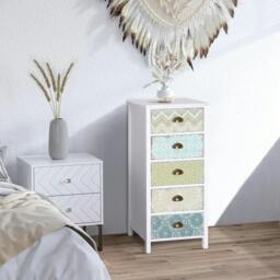 Rackhams Chest of 5 Drawers Bedside Cabinet Side Storage Chest Entryway Living Room Bedroom Furniture Organizer Unit - thumbnail 2
