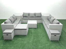 Rackhams Rattan Garden Outdoor Furniture Set 12 Seater Rattan Garden Sofa Set with 3 Footstools 2 Side Tables Light Grey Mixed - thumbnail 2