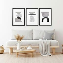 Rackhams Abstract Painting Black And White - Set of 3 wall art prints - 20 x 30 in / 50 x 76 cm - Satin Photo paper 280 gsm - Black Frame - thumbnail 4