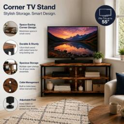 "Rackhams Corner TV Stand 55"" LED Cabinet Storage Shelves Remote Cable Management" - thumbnail 6