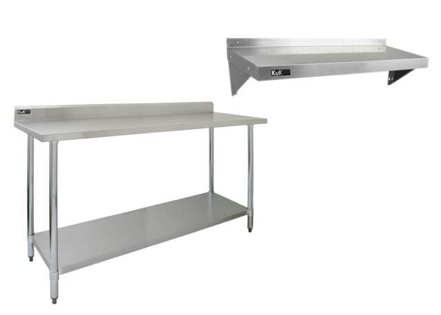 Rackhams 6ft Stainless Steel Catering Bench & 2 x Wall Mounted Shelves - image 1