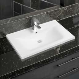 Rackhams 5089 Ceramic 81cm Thin-Edge Inset Basin with Dipped Bowl - White - Ceramic - 81cm