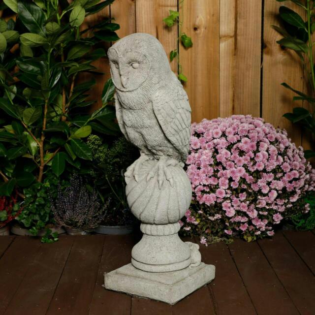Rackhams Stone Cast Owl on Post Garden Bird Statues - image 1