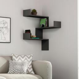 Rackhams Luksa Modern Wall Shelf Bookcase Wall Mounted Corner Zigzag Design 60cm - Anthracite Grey - thumbnail 1