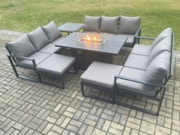 Rackhams Aluminium 11 Seater Garden Furniture Outdoor Set Patio Lounge Sofa Gas Fire Pit Dining Table Set with 2 Big Footstools Side Table Dark Grey - thumbnail 2