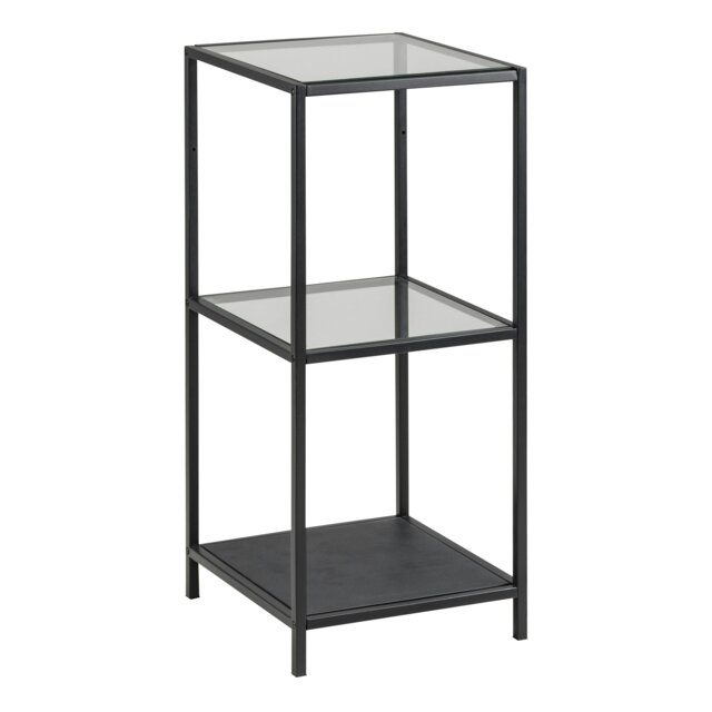 Rackhams Seaford Narrow Black Metal Bookcase with 2 Glass Shelves - 1 - Black - Wood - image 1