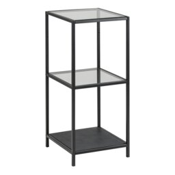 Rackhams Seaford Narrow Black Metal Bookcase with 2 Glass Shelves - 1 - Black - Wood