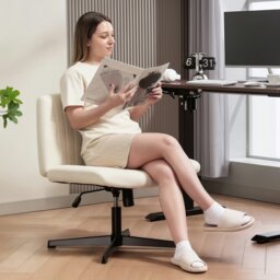 Rackhams Linen Criss Cross Legged Office Chair with Tilt Function, Black - Cream