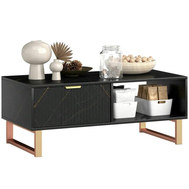 Rackhams Elegant Marble Effect Storage Coffee Table - Black