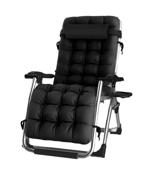Rackhams Luxury Gravity Garden Sun Lounger / Relaxer Chair with Cushion - Black - image 1