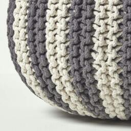 Rackhams Off White and Grey Knitted Pouffe Striped Footstool - 35 x 40 cm - thumbnail 4