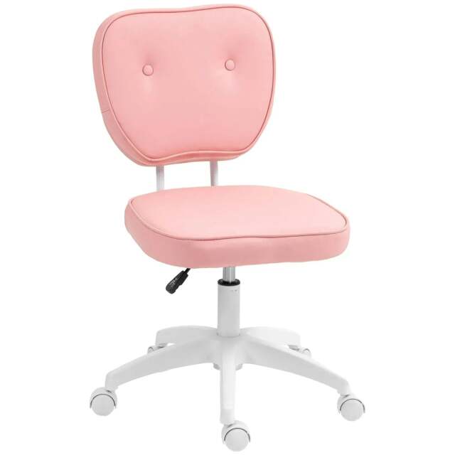 Rackhams Vanity Office Chair, PU Leather Computer Chair for Home, with Adjustable Height, Armless, Swivel Wheels, Pink