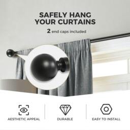 Rackhams Steel Curtain Rod Quiet Rail Pole Set Extendable Adjustable Home Hotel - 76-145cm (Black ) - thumbnail 4
