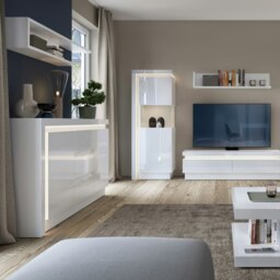 Rackhams Lyon 2 Door 3 Drawer Sideboard (including LED lighting) in White and High Gloss - White - 157.7 - 1 - thumbnail 4