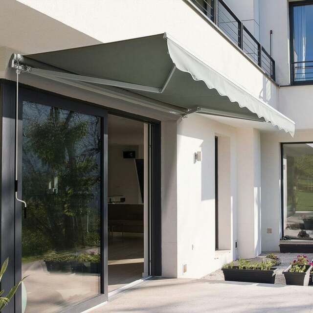 Rackhams 6ft/ 8ft/ 9ft/ 11ft/ 13ft Outdoor Retractable Patio Manual Shelter Awning Canopy for Window and Door - grey - 11ft - image 1