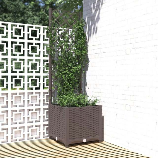 Rackhams Garden Planter with Trellis Brown 40x40x136 cm PP - PP (polypropylene) - Brown - image 1
