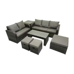 Rackhams Rattan Garden Outdoor Furniture Set 3 Seater Sofa Love Sofa Coffee Table with 3 Footstools Side Table Dark Grey Mixed - thumbnail 2