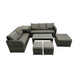 Rackhams Rattan Garden Outdoor Furniture Set 3 Seater Sofa Love Sofa Coffee Table with 3 Footstools Side Table Dark Grey Mixed - thumbnail 1